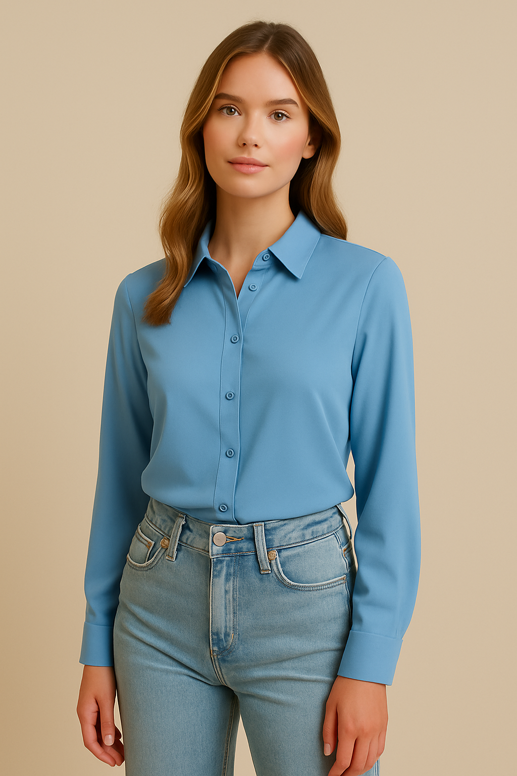 Classic Sky Blue Button-Up Blouse